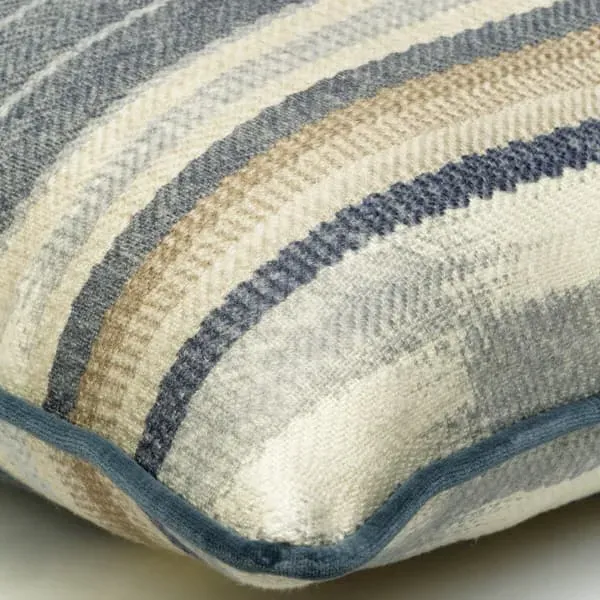 Square Cushion with Embroidered Stripe - Denim