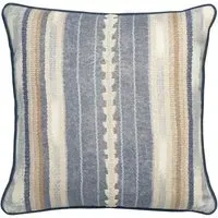 Square Cushion with Embroidered Stripe - Denim