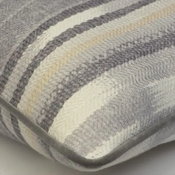 Square Cushion with Embroidered Stripe - Smoke, Linen