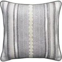 Square Cushion with Embroidered Stripe - Smoke, Linen