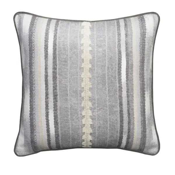 Square Cushion with Embroidered Stripe - Smoke, Linen