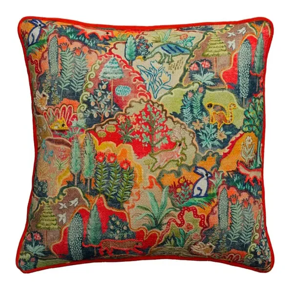 Square Cushion with Embroidery - Forest, Linen image