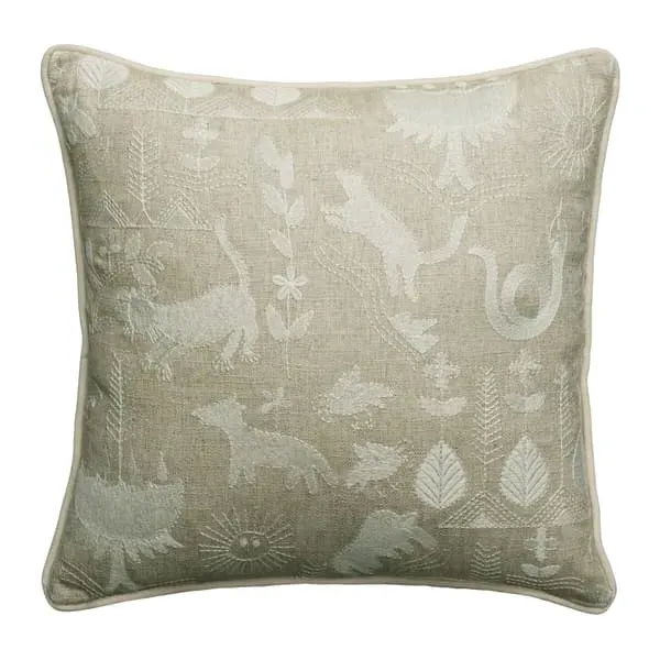 Square Cushion with Embroidery - Ivory, Linen