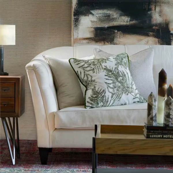 Square Cushion with Embroidery - White, Cotton