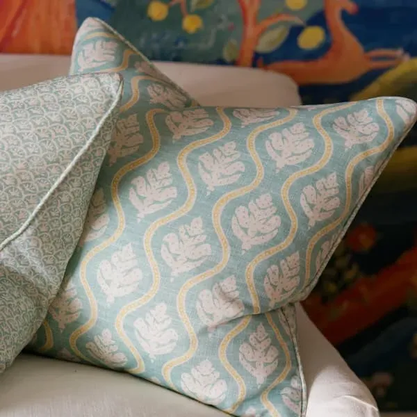 Square Cushion with Feather Fill - Blue, Linen