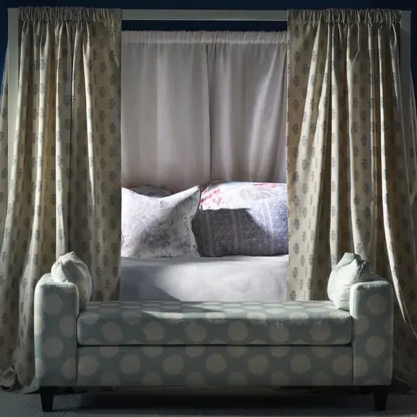 Square Cushion with Feather Fill - Denim, Cotton