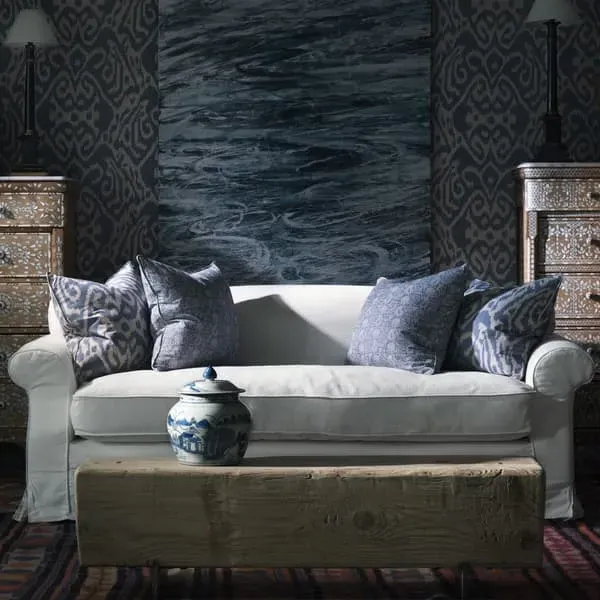 Square Cushion with Feather Fill - Denim, Cotton