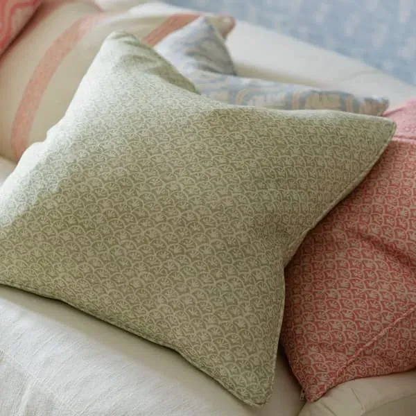 Square Cushion with Feather Fill - Green, Linen
