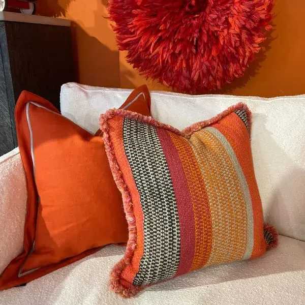 Square Cushion with Feather Fill - Orange, Cotton