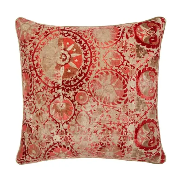 Square Cushion with Feather Fill - Red, Velvet