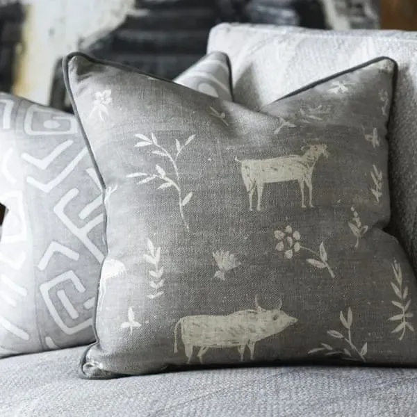 Square Cushion with Feather Fill - Smoke, Linen