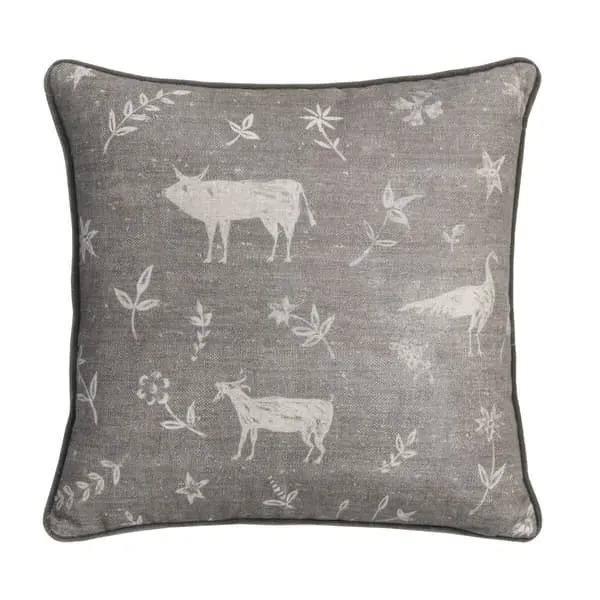 Square Cushion with Feather Fill - Smoke, Linen