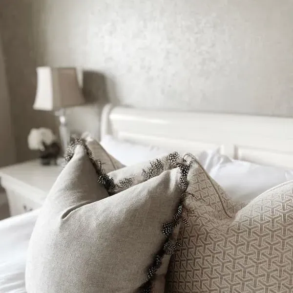 Square Cushion with Feather Trim - Linen