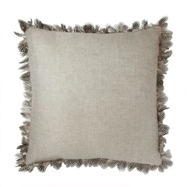 Square Cushion with Feather Trim - Linen image