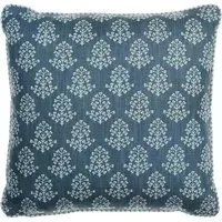 Square Cushion with Floral Print - Denim, Linen