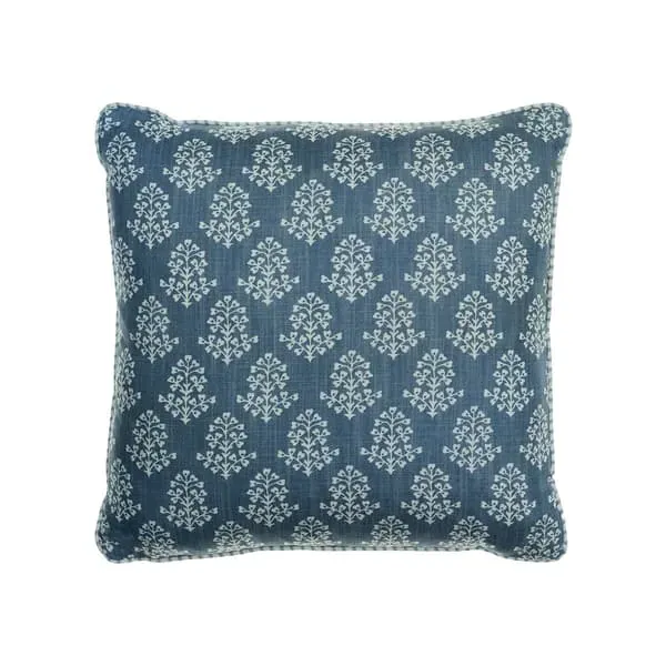 Square Cushion with Floral Print - Denim, Linen