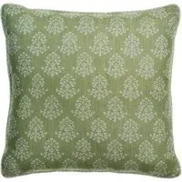 Square Cushion with Floral Print - Green, Linen