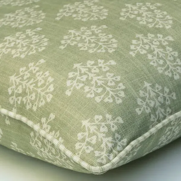 Square Cushion with Floral Print - Green, Linen