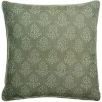 Square Cushion with Floral Print - Green, Linen