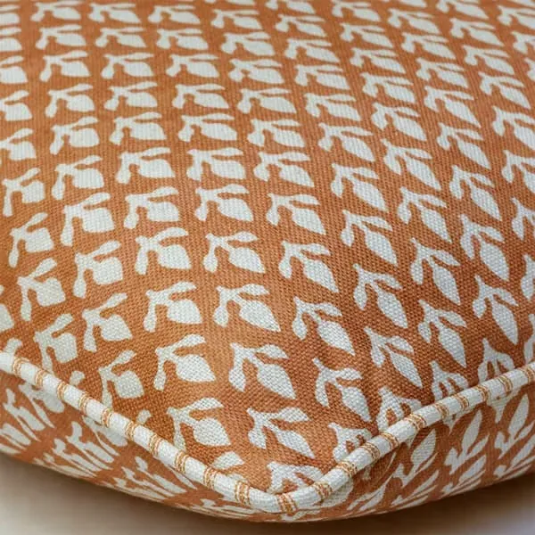 Square Cushion with Floral Print - Orange, Linen