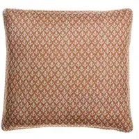 Square Cushion with Floral Print - Orange, Linen