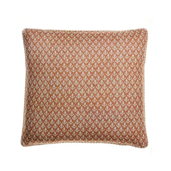 Square Cushion with Floral Print - Orange, Linen image