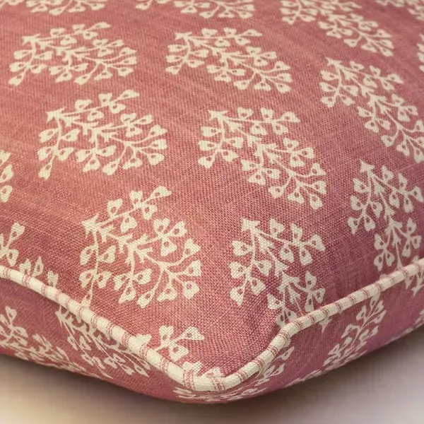 Square Cushion with Floral Print - Pink, Linen