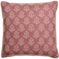 Square Cushion with Floral Print - Pink, Linen