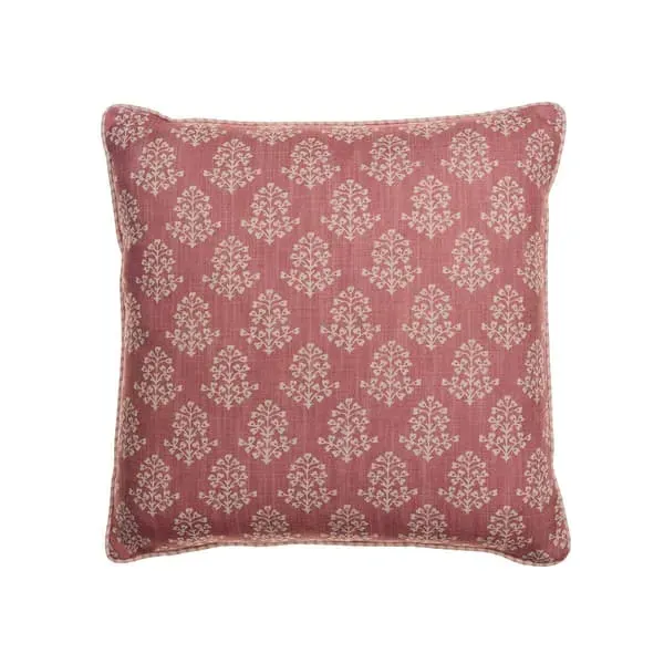 Square Cushion with Floral Print - Pink, Linen