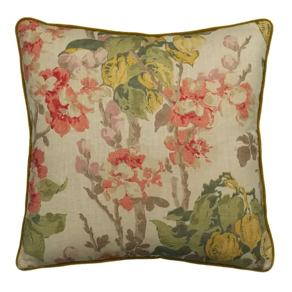 Square Cushion with Floral Print - Stone, Cotton