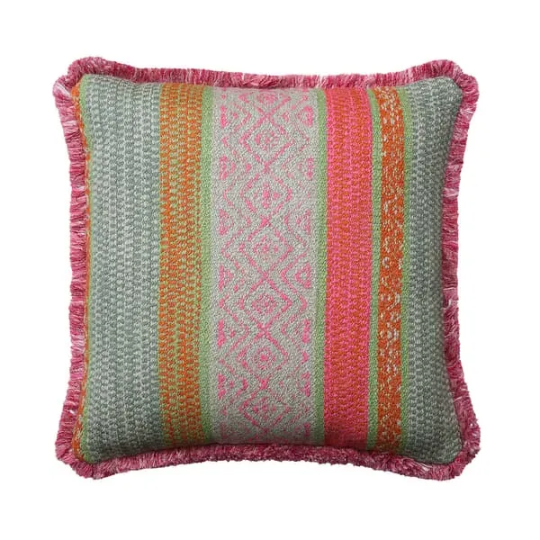 Square Cushion with Fringe Trim - Pink, Cotton image