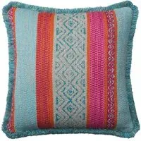 Square Cushion with Fringe Trim - Teal, Cotton