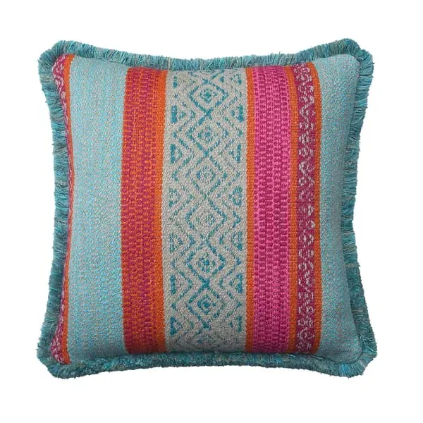 Square Cushion with Fringe Trim - Teal, Cotton