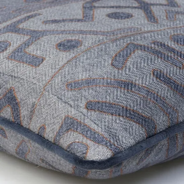Square Cushion with Geometric Pattern - Denim, Linen