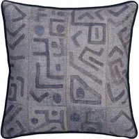 Square Cushion with Geometric Pattern - Denim, Linen