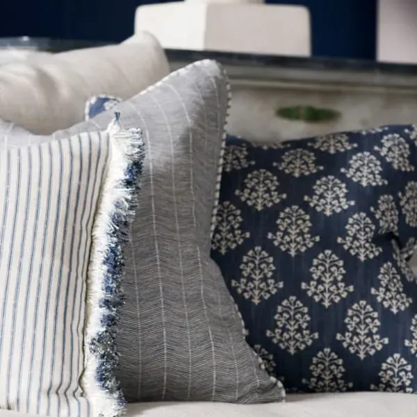 Square Cushion with Herringbone Pattern - Denim