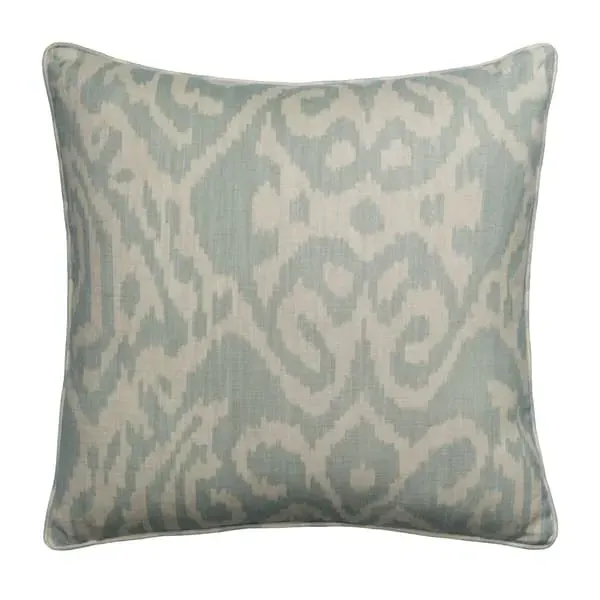Square Cushion with Ikat Pattern - Duck Egg, Cotton