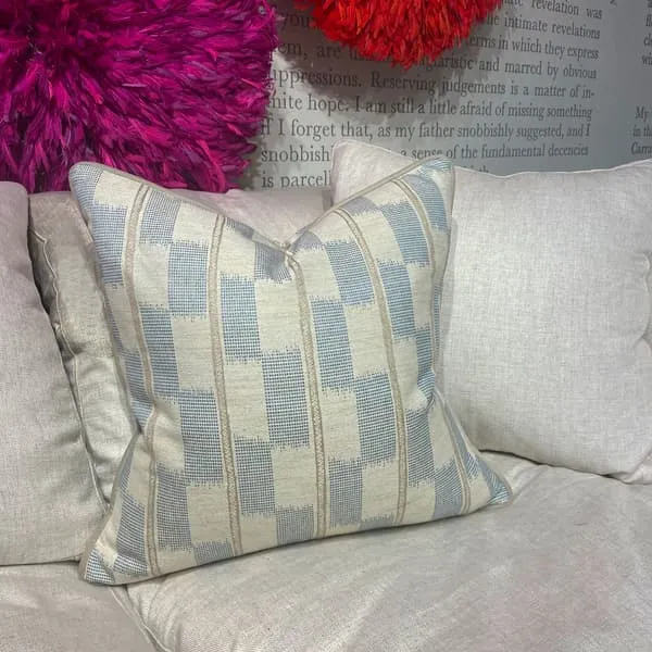 Square Cushion with Piping - Aqua, Cotton Blend