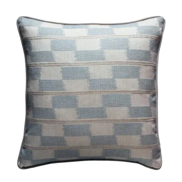 Square Cushion with Piping - Aqua, Cotton Blend
