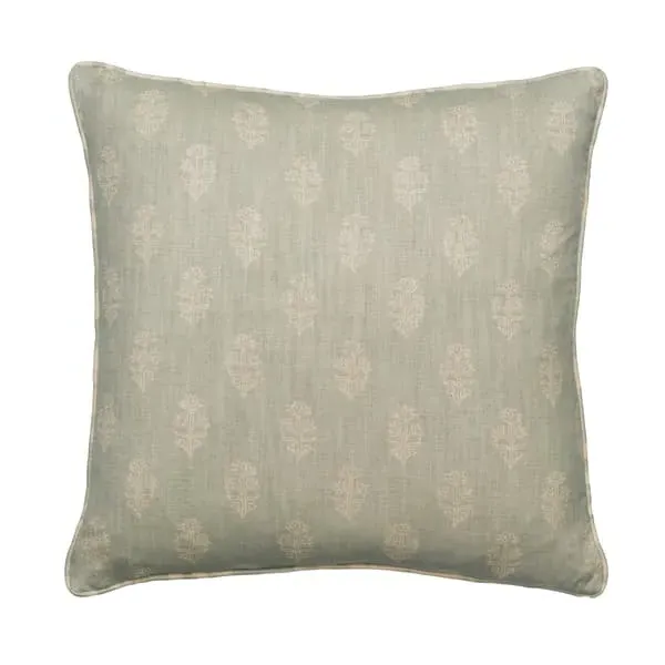 Square Cushion with Piping - Duck Egg, Cotton