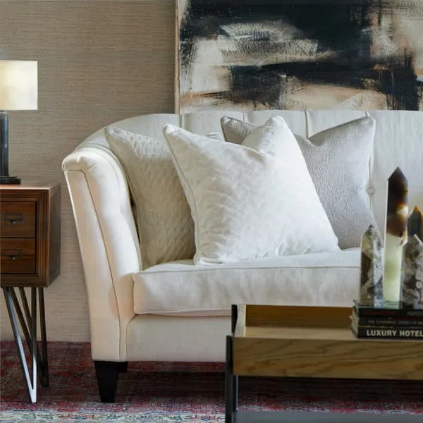 Square Cushion with Piping - Ivory, Velvet