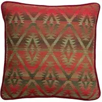 Square Cushion with Piping - Red, Wool