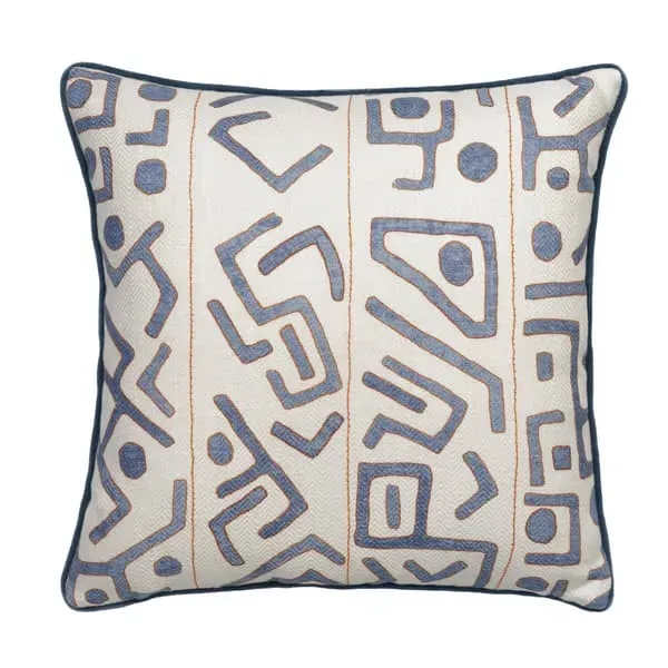 Square Cushion with Piping - White, Linen Blend