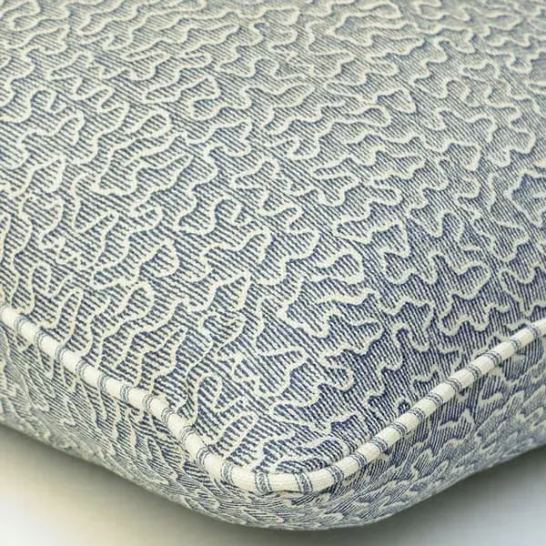 Square Cushion with Squiggle Pattern - Denim, Linen