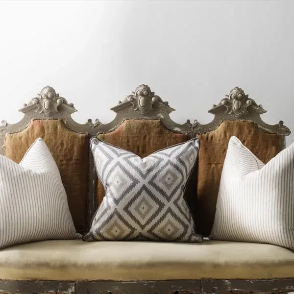 Square Cushion with Ticking Stripe - Grey, Fabric