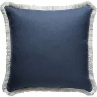 Square Cushion with Trim - Blue, Linen
