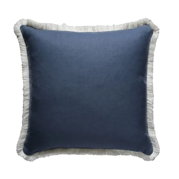 Square Cushion with Trim - Blue, Linen