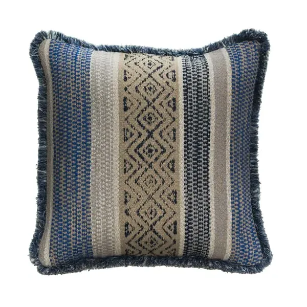 Square Cushion with Trim - Indigo, Cotton Blend