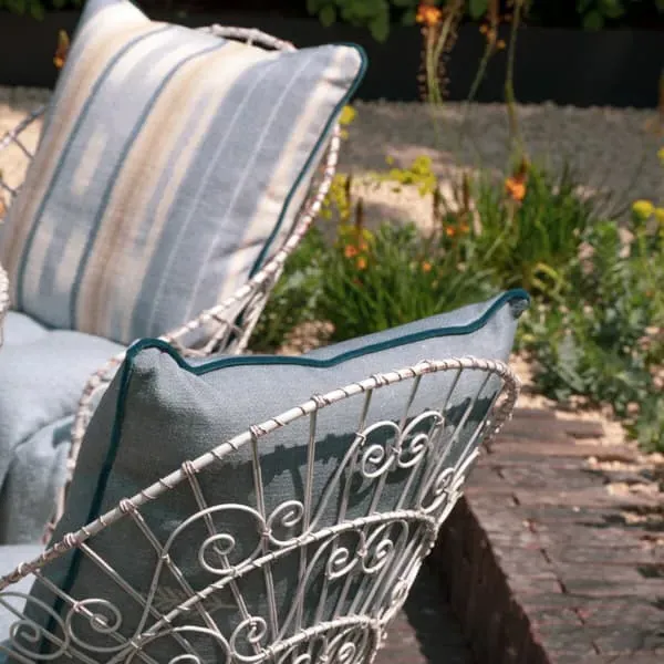 Square Outdoor Cushion with Stripes - Denim, Fabric