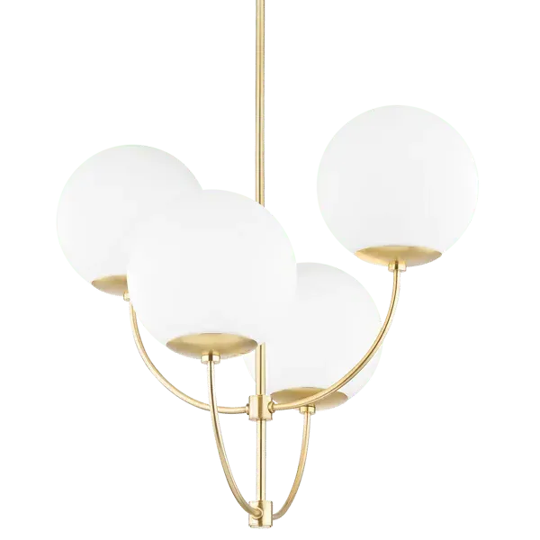 Staggered Chandelier with Etched Glass - Brass, Metal